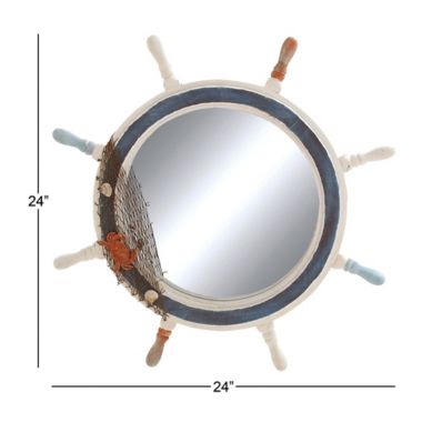 Ridge Road Decor 24-Inch Round Ship Wheel Wall Mirror. View a larger version of this product image.