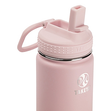 Takeya Kids 14 oz Insulated Stainless Steel Water Bottle w/Straw Lid Coral Pink 