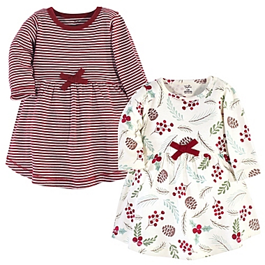 Touched by Nature&reg; Size 3-6M 2-Pack Holly Long Sleeve Organic Cotton Dresses in Red. View a larger version of this product image.