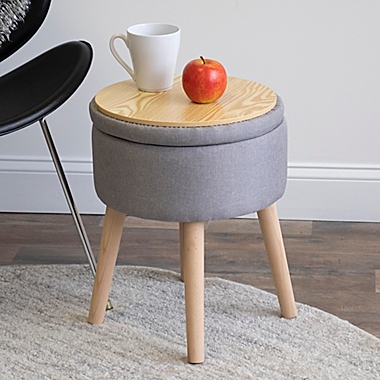 Humble Crew Parker Round Storage Ottoman in Grey. View a larger version of this product image.