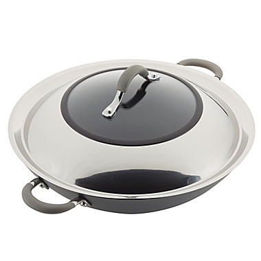 Circulon&reg; Elementum&trade; Nonstick 14-Inch Hard-Anodized Covered Wok in Oyster Grey. View a larger version of this product image.
