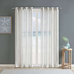 Bayhead Sheer Stripe Grommet Window Curtain Panel in Linen/Blue