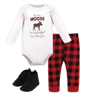 Hudson Baby&reg; Size 3-6M 3-Piece Moose Wonderful Time Bodysuit, Pant and Shoe Set