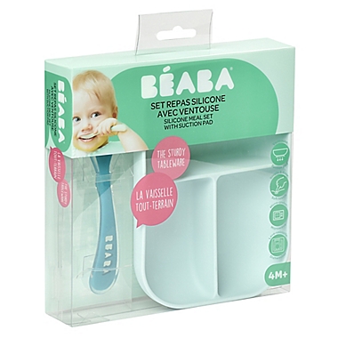 BEABA&reg; 2-Piece Silicone Suction Meal Set in Rain. View a larger version of this product image.