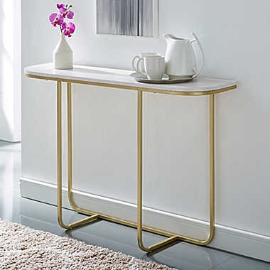 Forest Gate&trade; Modern Curved Console Table in White Faux Marble/Gold. View a larger version of this product image.