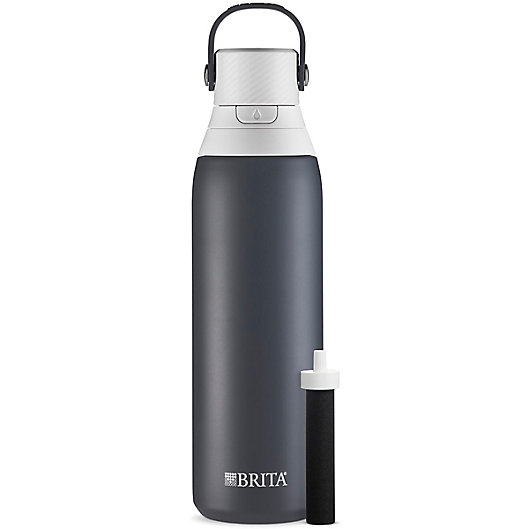 New BRITA 20 oz Premium Filtering Water Bottle Stainless Steel Gris Carbone NIB 