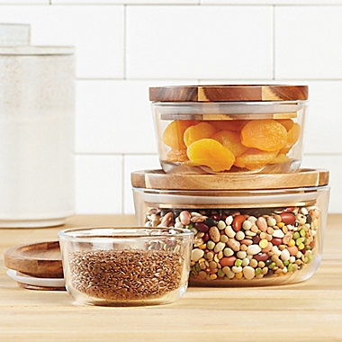 Pyrex&reg; 6-piece Glass Food Storage Container Set with Wood Lids. View a larger version of this product image.
