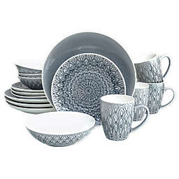 Euro Ceramica Peacock 16-Piece Dinnerware Set in Grey