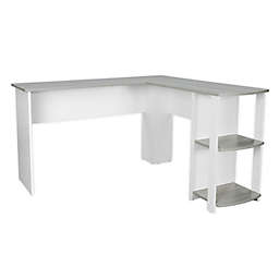 Techni Mobili Modern L-Shaped Desk with Shelves in Grey/White