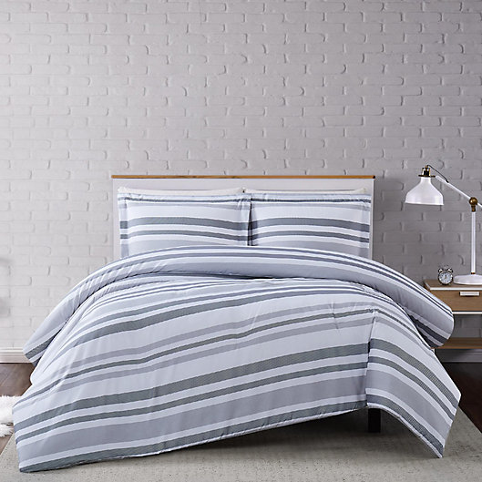 Alternate image 1 for Truly Soft® Curtis Stripe 2-Piece Twin XL Duvet Cover Set in White/Grey