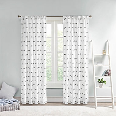 Intelligent Design Sophie 63-Inch Pom Pom Embellished Window Curtain Panel in Grey (Single). View a larger version of this product image.