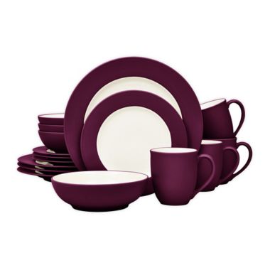 Noritake&reg; Colorwave Rim 16-Piece Dinnerware Set in Burgundy. View a larger version of this product image.