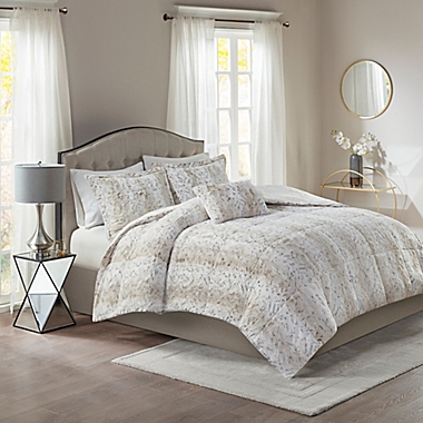 Madison Park&reg; Zuri Faux Fur 4-Piece King Comforter Set in Snow Leopard. View a larger version of this product image.