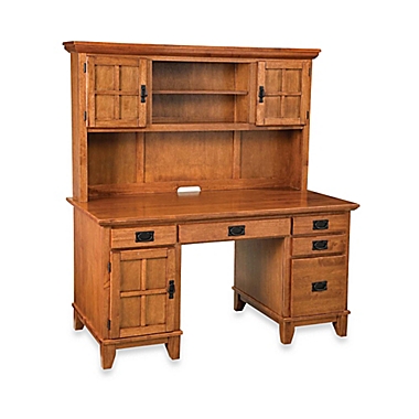 Home Styles Arts & Crafts Pedestal Desk and Hutch in Cottage Oak. View a larger version of this product image.