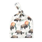 Copper Pearl&trade; Size 0-4M Bison Top Knot Hat in White/Brown
