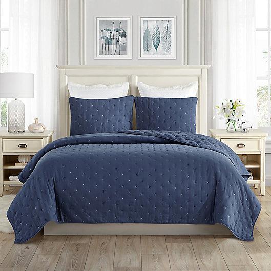 Alternate image 1 for Swift Home Classic Embroidered Dot 3-Piece Full/Queen Quilt Set in Navy