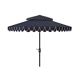Safavieh Elegant Valance 9-Foot Round Double Top Patio Umbrella in Navy/White