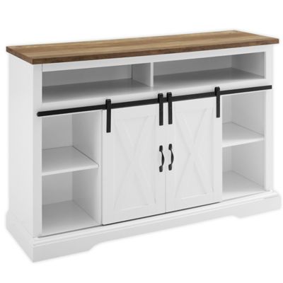 Forest Gate Wheatland 52-Inch Farmhouse Sliding Door TV Stand in White