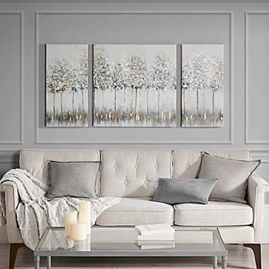 Madison Park Blue Midst Forest Printed Canvas Wall Art with Gold Foil in Blue Multi (Set of 3). View a larger version of this product image.