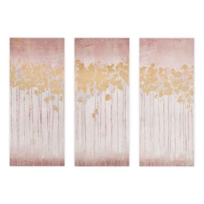 Madison Park Twilight Forest 15-Inch x 35-Inch Canvas Wall Art with Gold Foil in Blush (Set of 3)