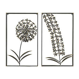 Madison Park Metal Garden Botanical 11.80-Inch x 19.70-Inch Wall Decor in Metal/Gold (Set of 2)