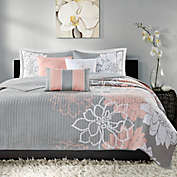 Madison Park Lola 6-Piece Reversible Cotton Printed Full/Queen Coverlet Set in Grey/Blush