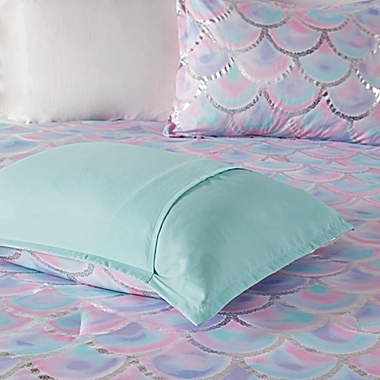 Mi Zone Pearl Metallic 4-Piece Reversible Full/Queen Comforter Set in Aqua/Purple. View a larger version of this product image.