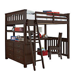 Hillsdale Furniture Highlands Full Loft Bed with Desk and Chair in Espresso