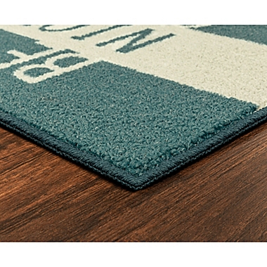 Be Nice Or Leave 1&#39;8 x 2&#39;10 Accent Rug in Teal/Grey. View a larger version of this product image.