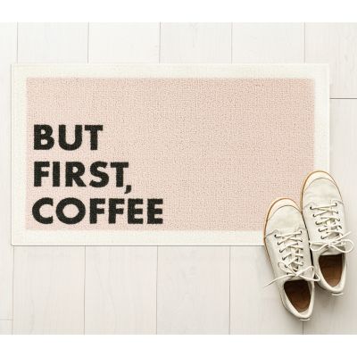 But First Coffee 1&#39;8 x 2&#39;10 Accent Rug in Rose/Grey