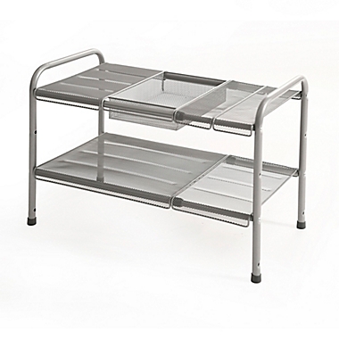 ORG&trade; 2-Tier Mesh Expandable Under-Sink Shelf in Silver. View a larger version of this product image.