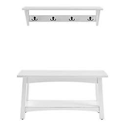Coventry 36-Inch Coat Hook and Bench Hall Tree Set in White