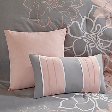 Madison Park Lola 7-Piece Queen Comforter Set in Grey/Blush. View a larger version of this product image.