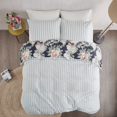 Madison Park Mavis 3-Piece Reversible Duvet Cover Set in Dark Blue. View a larger version of this product image.