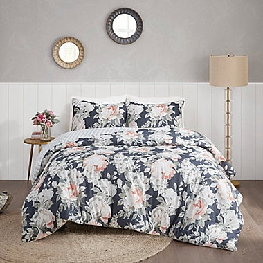 Madison Park Mavis 3-Piece Reversible Duvet Cover Set in Dark Blue. View a larger version of this product image.
