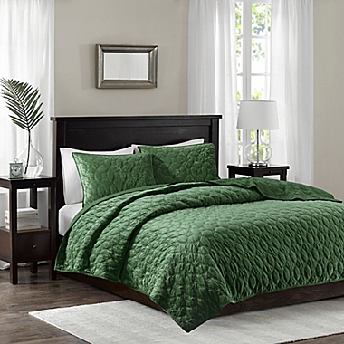 Madison Park Harper 3-Piece Faux Velvet Reversible King/California King Coverlet Set in Green. View a larger version of this product image.