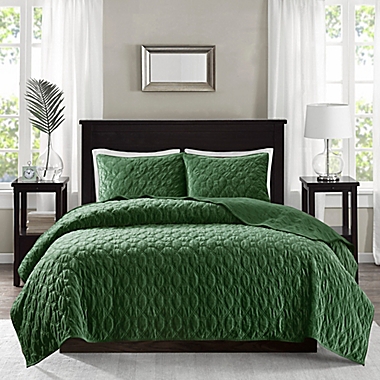 Madison Park Harper 3-Piece Faux Velvet Reversible King/California King Coverlet Set in Green. View a larger version of this product image.