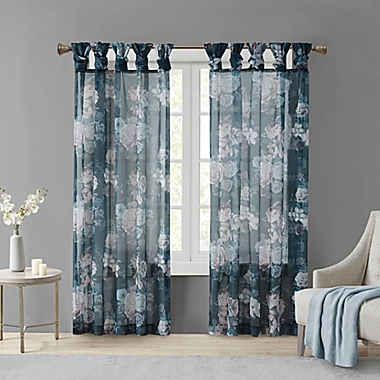Madison Park Simone 84-Inch Sheer Twisted Tab Top Window Curtain Panel in Navy (Single). View a larger version of this product image.