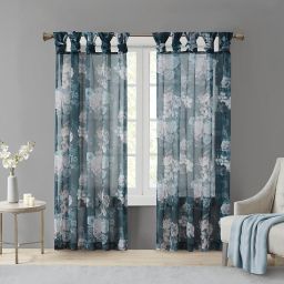 Madison Park® Simone 84-Inch Floral Sheer Twisted Tab Top Window Curtain Panel in Navy (Single)