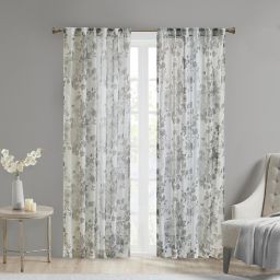 Madison Park Simone 95-Inch Rod Pocket Floral Voile Sheer Curtain Panel in White (Single)