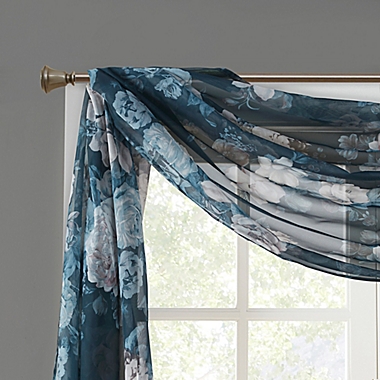 Madison Park Simone 144-Inch Printed Floral Voile Sheer Scarf in Navy (Single). View a larger version of this product image.