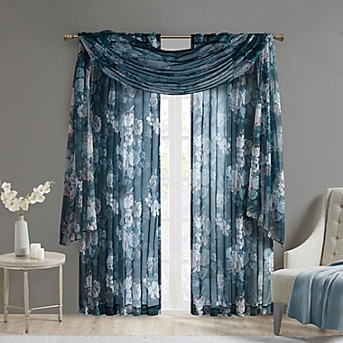 Madison Park Simone 144-Inch Printed Floral Voile Sheer Scarf in Navy (Single). View a larger version of this product image.