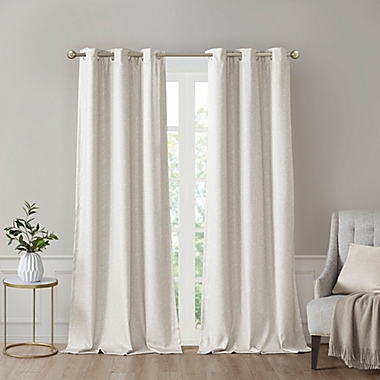 SunSmart Como 84-Inch Blackout Tonal Printed Faux Silk Curtain Panels in Ivory (Set of 2). View a larger version of this product image.