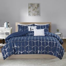 Intelligent Design Raina 4-Piece Twin/Twin XL Comforter Set in Navy/Silver
