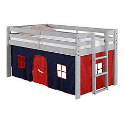 Jasper Twin Loft Bed in Dove Grey with Blue/Red Tent