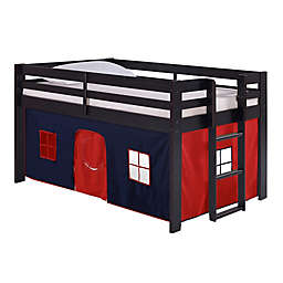 Jasper Twin Loft Bed in Espresso with Blue/Red Tent