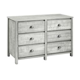 Heavy distressing combined with the elegant curves of this cherry dresser make this a statement piece. grey dresser bed bath beyond