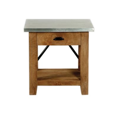 Millwork 22-Inch Wood and Zinc End Table with Drawer