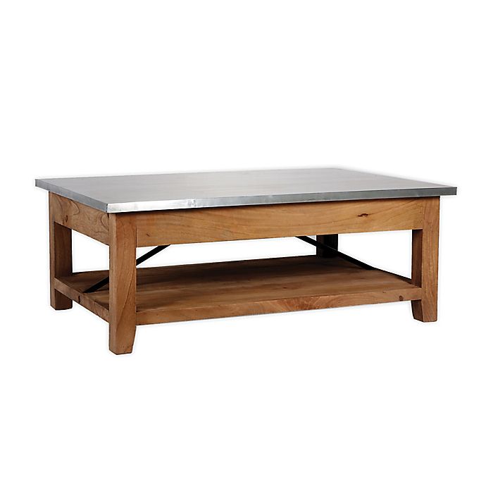 Alaterre Millwork 48u0022 Wood and Zinc Metal Coffee Table with Shelf