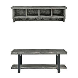 Alaterre Pomona Metal and Wood Wall Coat Hook and Bench in Slate Grey